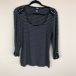 White House Black Market Black & White Striped Long Sleeve Tee